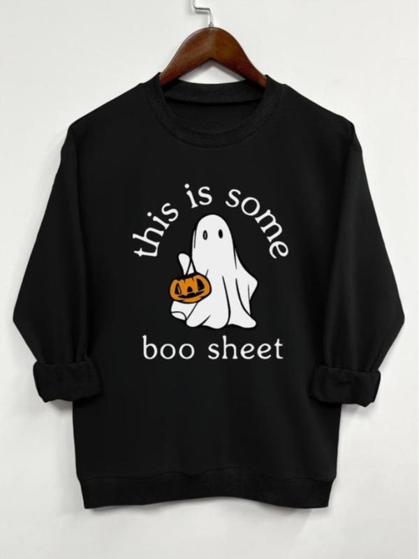 This Is Some Ghost Boo Sheet Sweatshirt - Tshirt - Hoodie,  Women's Cartoon Ghost & Letter Print Drop Shoulder, Halloween Gift, Halloween for women, Full Color, For Men, For Women, Tee Print