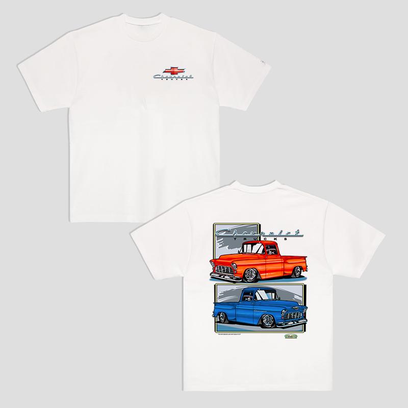 Vintage Vibe 2 Sides Chevy Trucks Obs 55-59 T-Shirt Men's Cotton Tee Old School Tee Gift for Him Classic Car Casual Menswear Top Dress