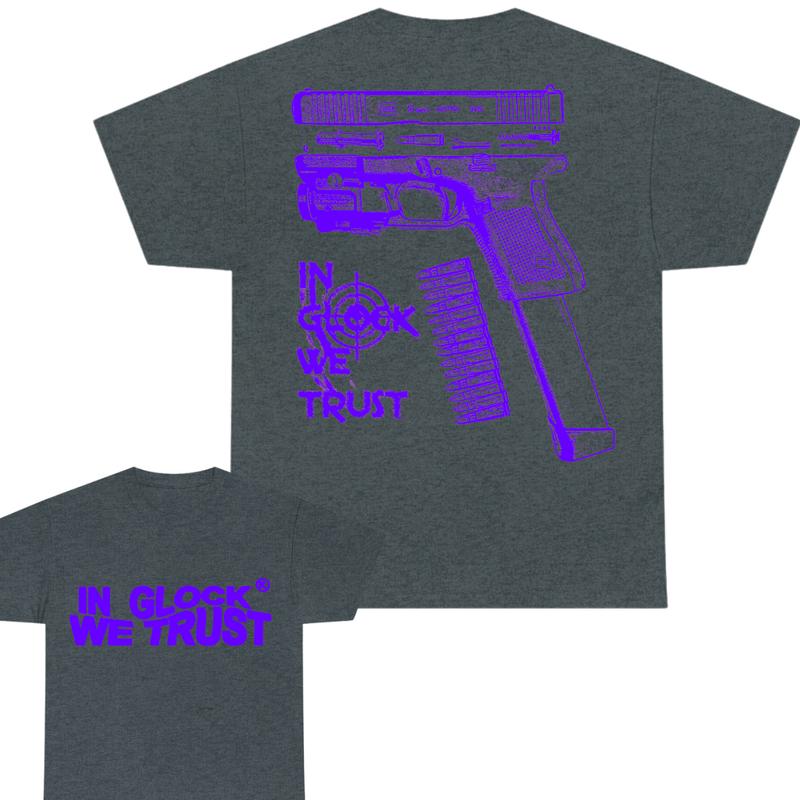 In Glock We Trust Limited edition Double Sided Print ,Full Color Cotton Classic Glock Tshirt for Men and Women - 'In Glock We Trust' - Menswear Collar