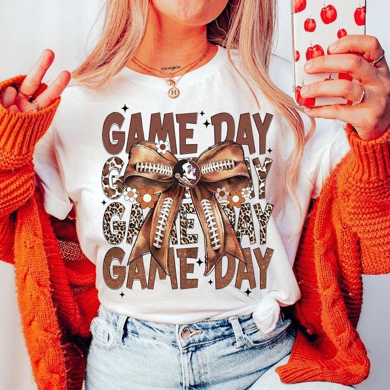 Vintage Seminoles Football Coquette Bow Game Day Shirt, Gameday Women's Sweatshirt Cotton Fit Top Womenswear