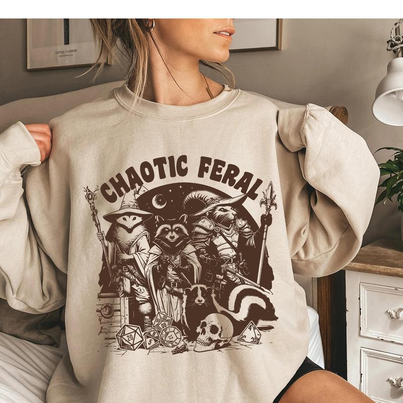 D&D Chaotic Feral Shirt, racoon T-shirt, neutral, lawful, dunge0ns and drag0ns Tee, d&d opossum Sweatshirt