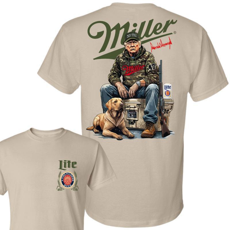 Trump Hunting Signature Miller Lite Shirt , Trumpp won 47th president Election 2024, Trumpp Supporter, Miller Lite Shirt, Trump Hunting With Local Shirt Signature Full Sizes Full Color