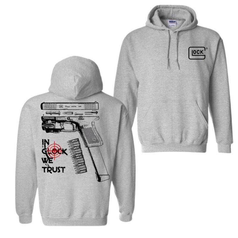 In GLock We Trust Hoodie - Glock Shirt- Full Color Double Sided - Men's & Women's Classic Fit Long Sleeve Hoodie - Menswear Casual Underwear Embroidered Love