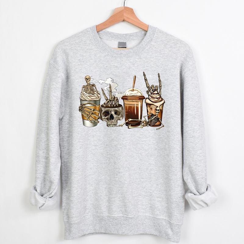 Coffee Skeleton Halloween Crewneck Sweatshirt Hoodie Tshirt, Halloween 2024 Gifts