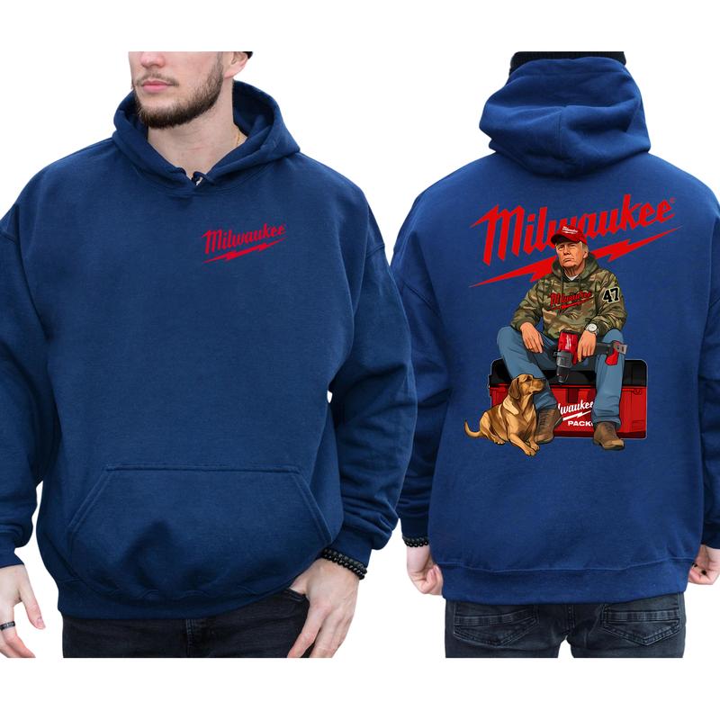 Milwaukee Trump Camo 2-Side Hoodie, Dad Gif Hoodie, MAGA Hoodie, Construction Work Gift, Casual Menswear Classic Fabric Seamless Pullover Long Sleeve