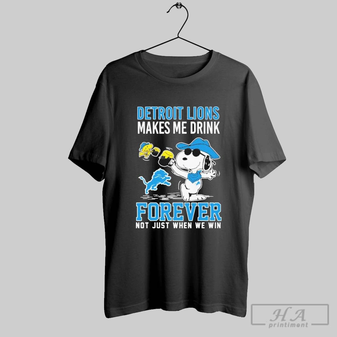 Snoopy And Woodstock X Detroit Lions Makes Me Drink Forever Not Just When We Win Shirt