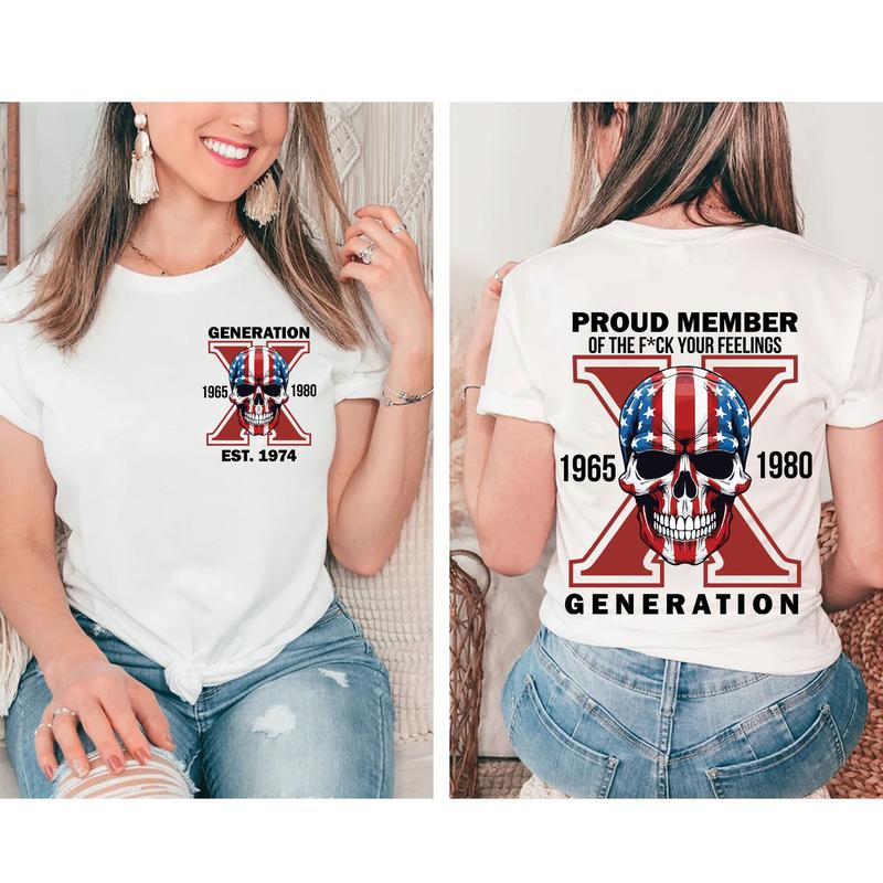 Custom Est.Year 1974 Generation 2 Side Skull Shirt, Skull Proud Member Generation X Shirt, Skull Shirt Collar Cotton