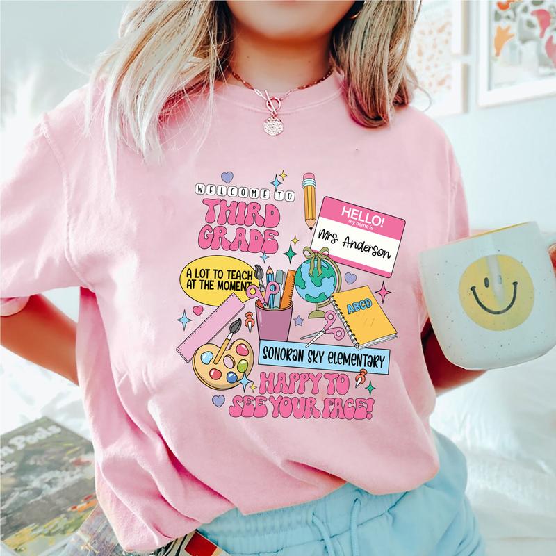 Welcome To 3rd Grade Happy To See Your Face Shirt, Happy First Day Of School 3rd Grade Teacher Shirt, Custom Name Shirt, Personalized Teacher Shirt (P