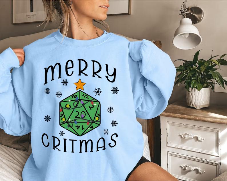 Merry Critmas Dungeons and Dragons Tshirt, Dungeons and Dragons Christmas Shirt, Gift for DnD Players, Xmas D20 Tee, Dungeon Master Gift