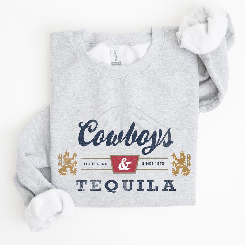 Cowboys and Tequila, Retro, Beer, Vintage, Cowboy Sweatshirt, Women's Crew Neck, Crewneck Casual Comfort Womenswear ComfortableÃ‚Â Graphic