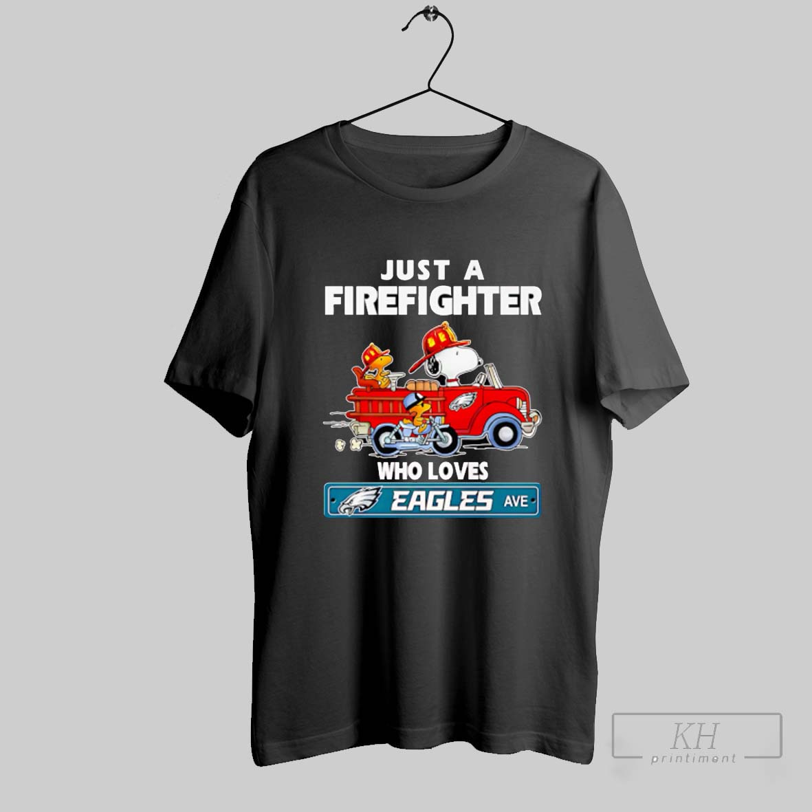 Snoopy And Woodstock Just A Firefighter Who Loves Eagles Shirt Sweatshirt Tee Shirt