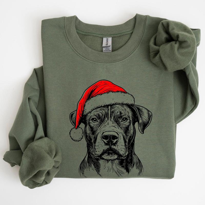 Pitbull, Santa, Dog, Christmas, Dog Lover, Pet Sweatshirt, Crew Neck, Women's, Crewneck