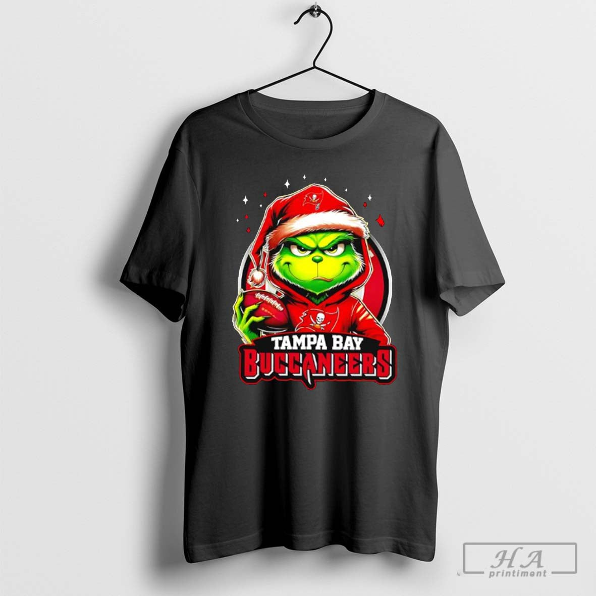 Tampa Bay Buccaneers Grinch wearing Santa hat Christmas 2024 shirt