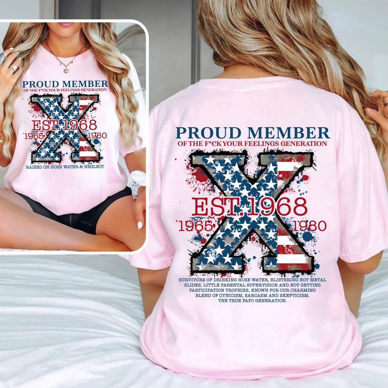 Custom Est.Year FAFO Flag X 1965-1980 GenX 2 Side Shirt, Generation GenX T-shirt, Proud Member The True FAFO Generation X Shirt