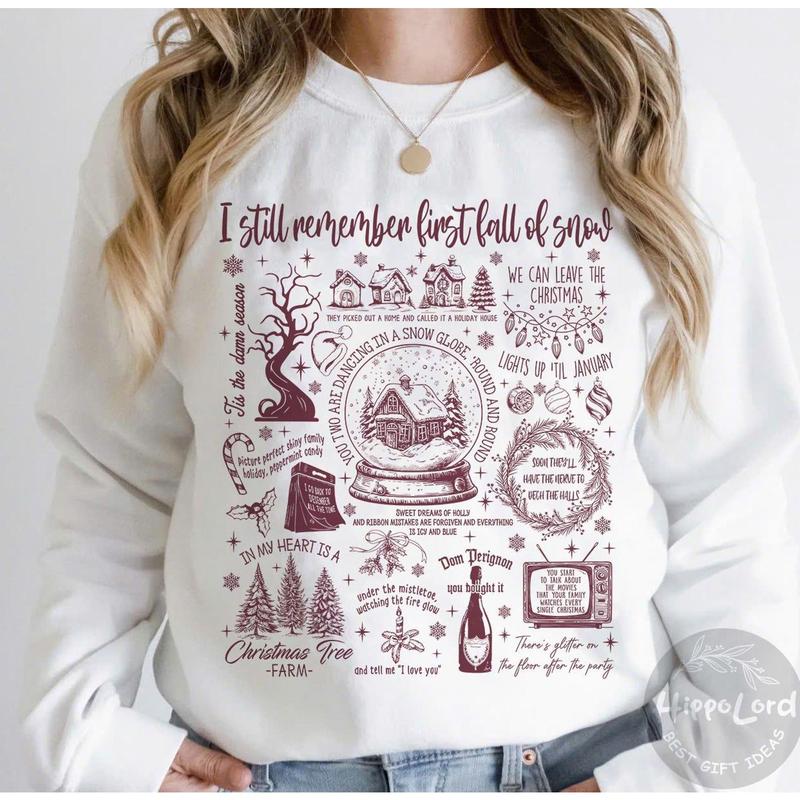 Christmas Songs Shirt, Christmas Song Lyrics Shirt, Song Lyrics Collage with Christmas Symbols & Lyrics, Christmas Gift for Christmas