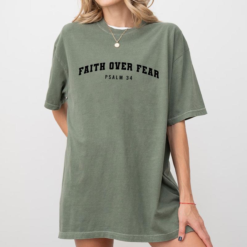 Faith Over Fear Comfort Shirt, Psalm 34 T-Shirt, Christian Tee, Minimal Christian Shirt, Bible verse Shirt, Religious TShirt, Faith Shirt, Christian Shirts For Women, Jesus Sweater, Inspirational Shirt, Church Outfits, Women Top