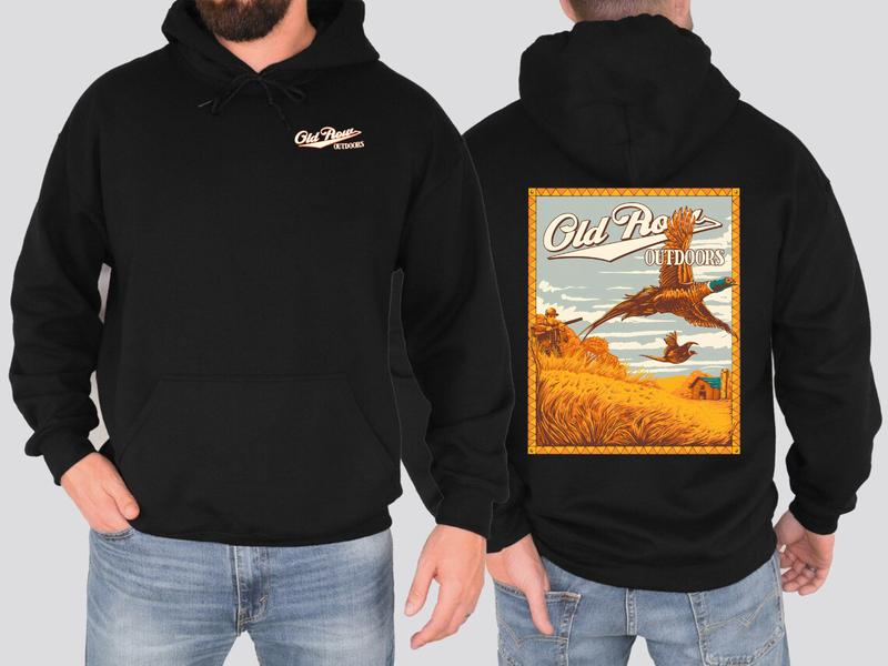 Old Row Outdoors Field Hunting Flying Pheasant Hoodie - Unisex Heavy Blend Sweatshirt with Kangaroo Pocket - Cotton