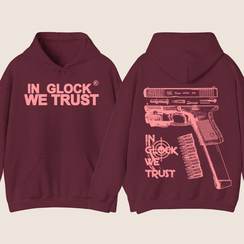 GILDAN IN GLOCK WE TRUST Hoodie - Full Color Double Sided Sweatshirt for Men and Women, Classic Fit,Glock Shirt