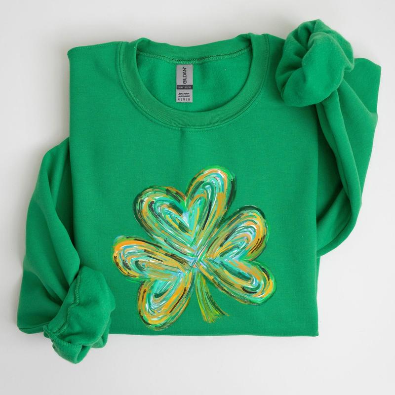 Watercolor Shamrock, Hearts, Irish, St Patrick's Day Sweatshirt, Women's Crew Neck, Crewneck