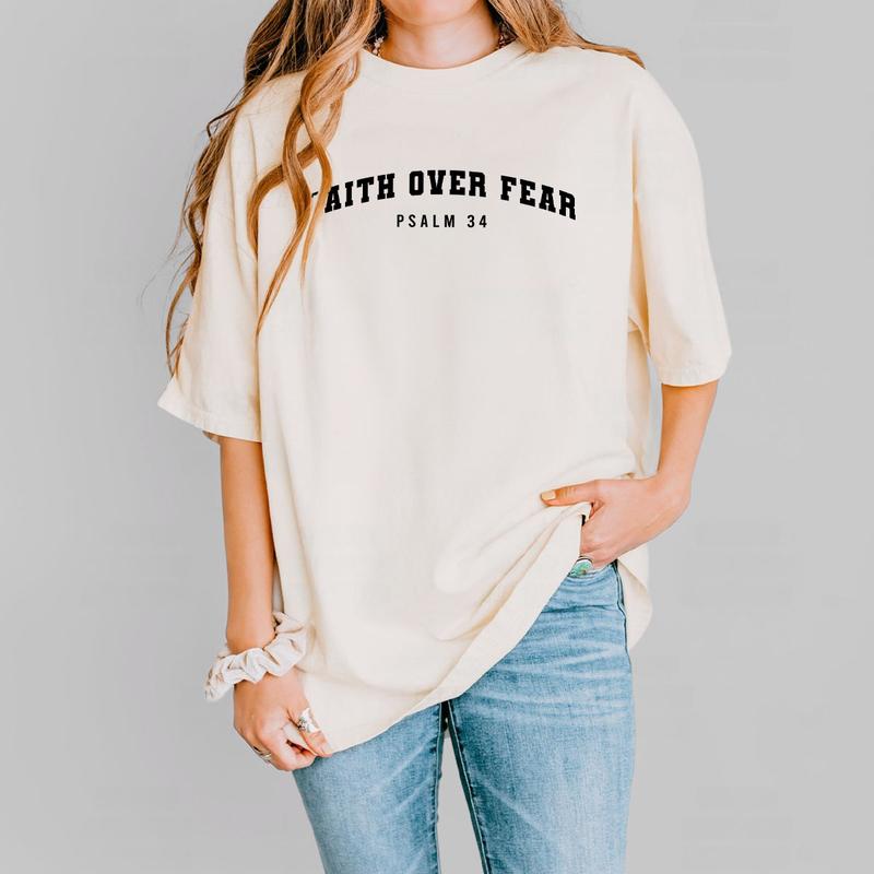 Faith Over Fear Comfort Shirt, Psalm 34 T-Shirt, Christian Tee, Minimal Christian Shirt, Bible verse Shirt, Religious TShirt, Faith Shirt, Christian Shirts For Women, Jesus Sweater, Inspirational Shirt, Church Outfits, Women Top