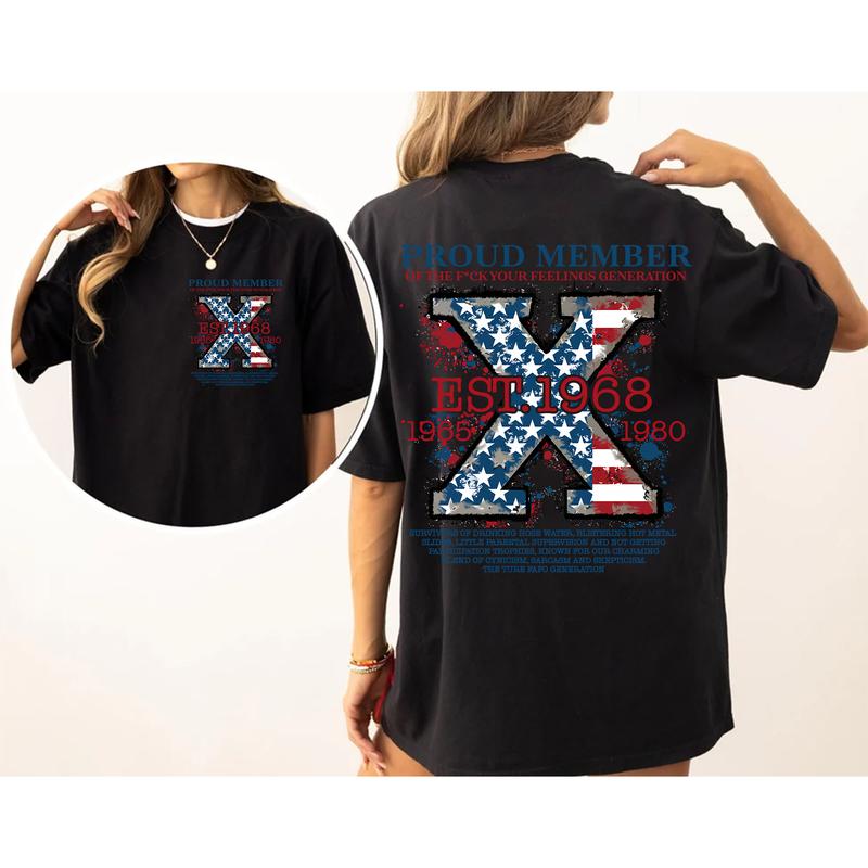 Custom Est.Year Flag FAFO Gen X 2 Side T-shirt, Gen X Shirt, Raised On Hose Water Neglect FAFO Generation 1965-1980 Shirt