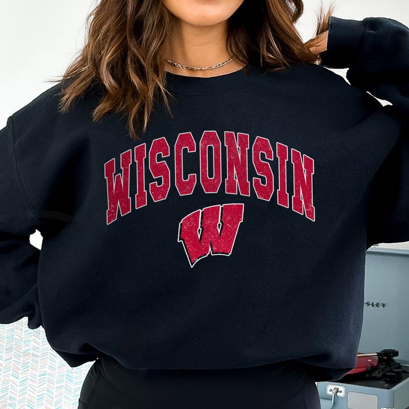 Wisconsin Badgers Vintage NCAA Sweatshirt, University Football Shirt, Gift for Men, Girls Crewneck, Cotton Pullover, Classic Sweaters Comfort