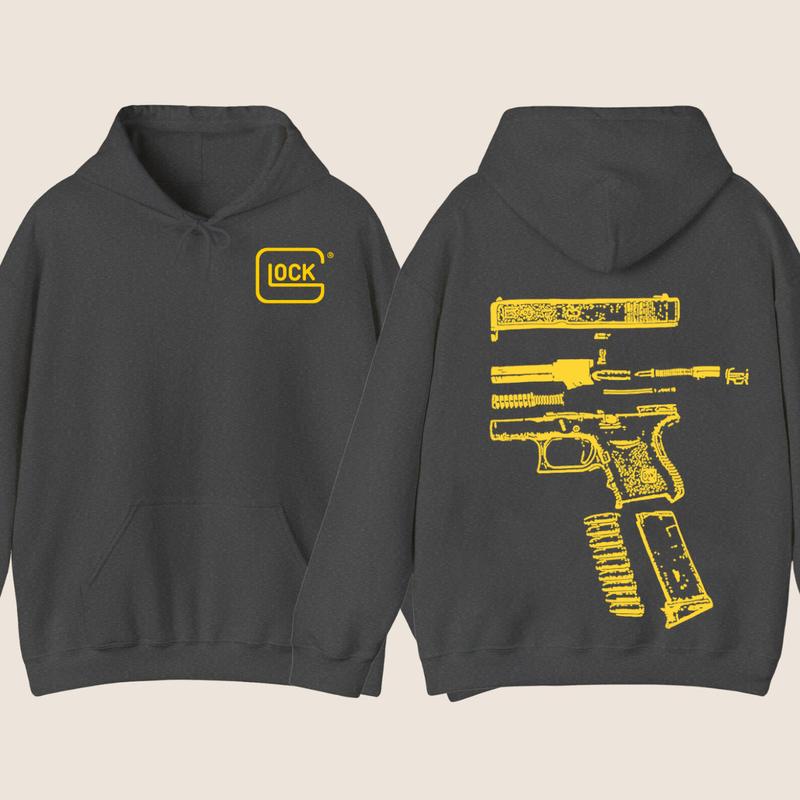 GLOCK HOODIE - SWEATER  , Design Color YELLOW - Double Side Hoodie - Glock Sweatshirt - For Her - For Him - Full Color