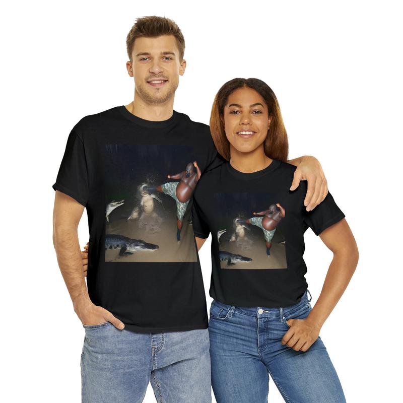 Man Kick Alligator In Swamp Shirt Tee Gator Crocodile Funny Viral Meme  sweater and hoodie
