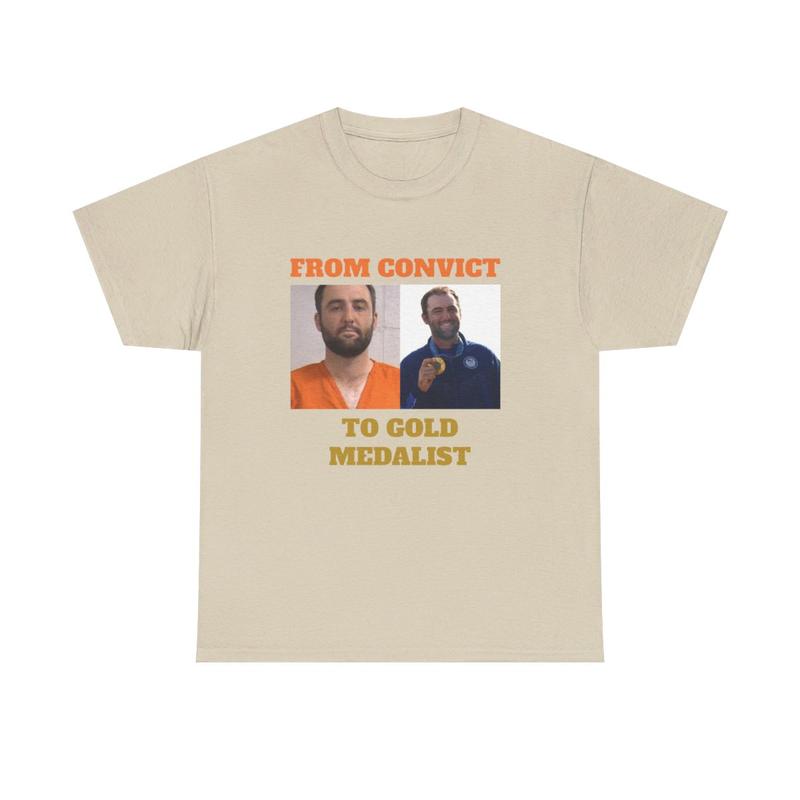 Scottie Scheffler From Convict to Gold Medalist Heavy Cotton Tee - Golf - PGA - Olympic Medal - Golf Shirt - Funny Golf Shirt