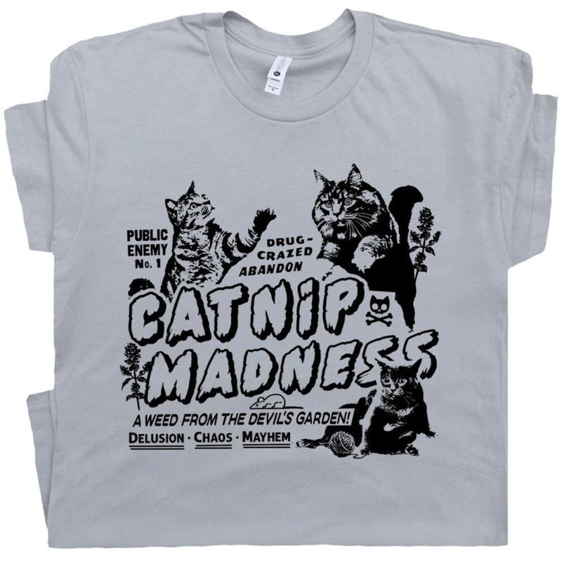Funny Cat Shirt for Women Men Catnip Madness Cute Cat Shirts Funny Shirts with Cats Crazy Shirts Cool Graphic T Shirts Vintage Kitten Tees