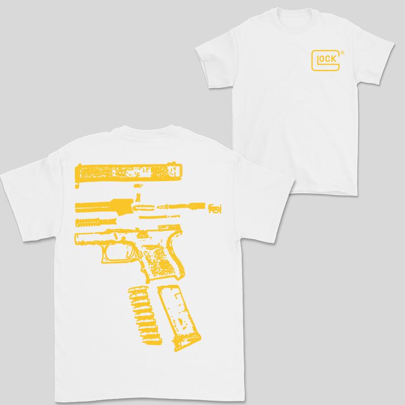 In Glock We Trust Double Side White Version Shirt Menswear Top, New Design color Red,Yellow,Blue,Green,Light Pá»‹nk,Purple,White