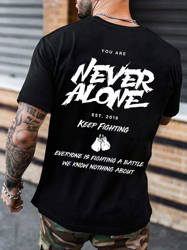 Men's Letter Graphic Print Round Neck Tee, Regular Fit Street Fashion Casual Short Sleeve T-shirt for Summer, Graphic Tees,Ã‚Â Men'sÃ‚Â Streetwear Top for D