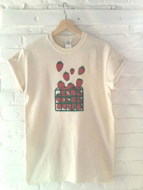 Strawberry Shirt, Screen Print T-Shirt Sweatshirt Hoodie, Graphic Tee, Foodie Clothing Gift