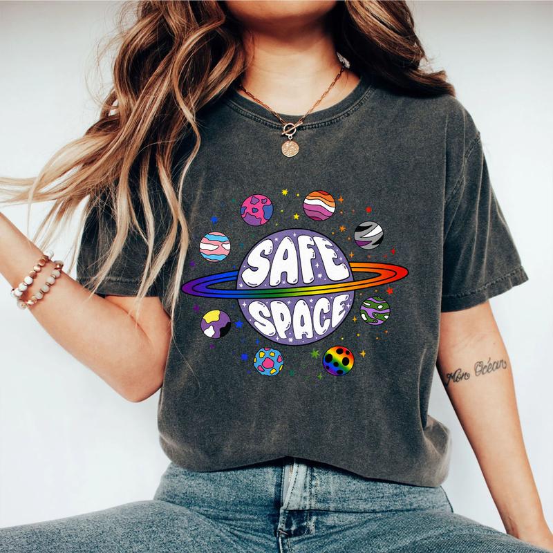 Safe Space Shirt, LGBTQ Friendly Shirt, Pride Month LGBTQ TShirt, LGBT Friendly Shirt, Progress Pride Shirt, Rainbow Gay Pride TShirt, Lesbian Shirt, Pride Peace Shirt, Pride Month Gift, Comfort Shirt LGBT Support Tee, LGBT Flag Shirt, Women Top