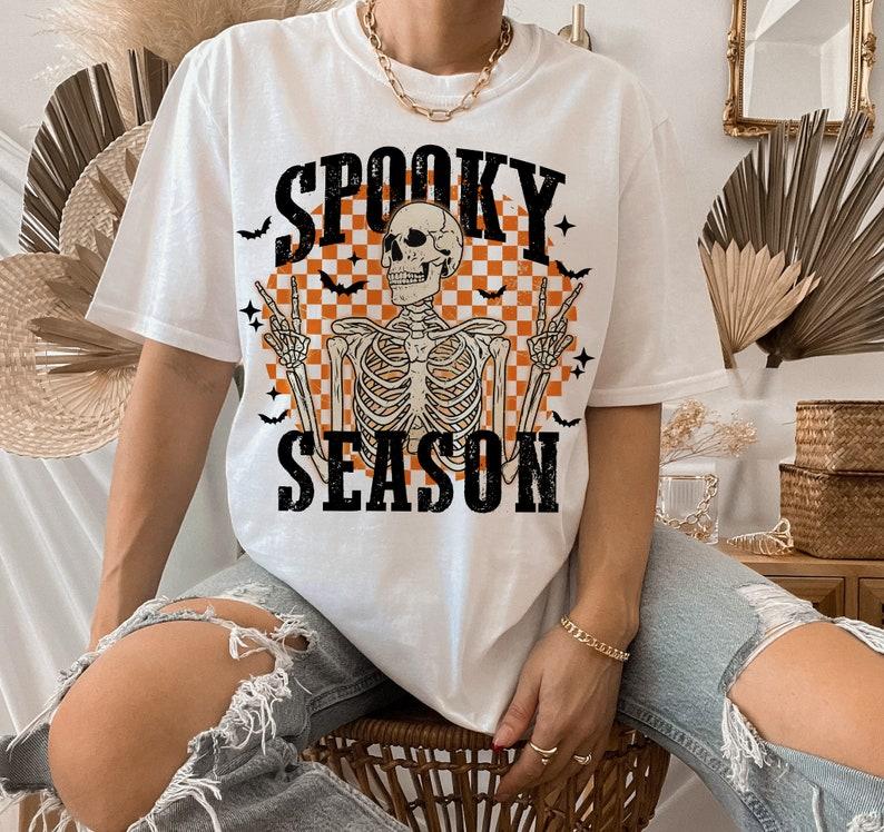 Retro Halloween Shirt, Halloween sublimation Shirt, Halloween skull, smiley face, Casual Collar Comfort Cotton Fabric Sleeve