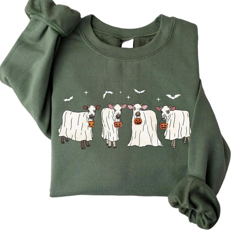 Halloween Ghost Cows Sweatshirt Hoodie Tshirt, Cow Lovers Shirt, Halloween 2024 Gifts