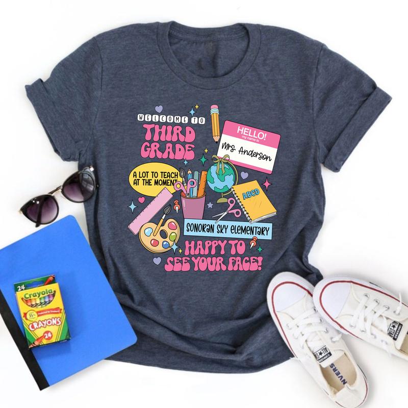 Welcome To 3rd Grade Happy To See Your Face Shirt, Happy First Day Of School 3rd Grade Teacher Shirt, Custom Name Shirt, Personalized Teacher Shirt (P