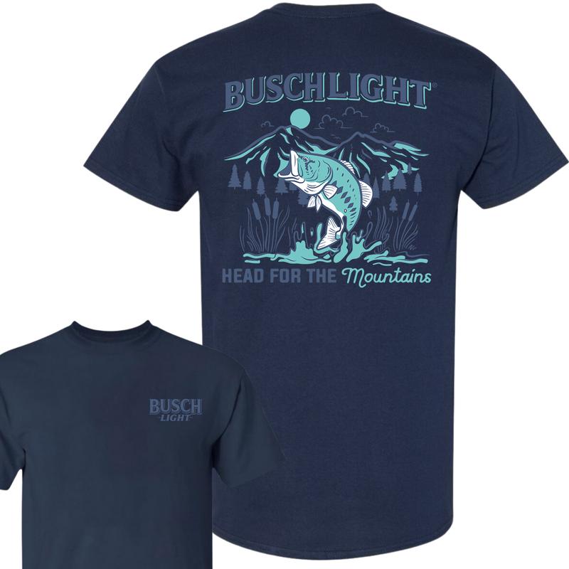 Busch Light Head For The Mountains Fishing T-Shirt, 2 Side T-Shirt, Full Color, Trendy To Timeless, For Men, For Women
