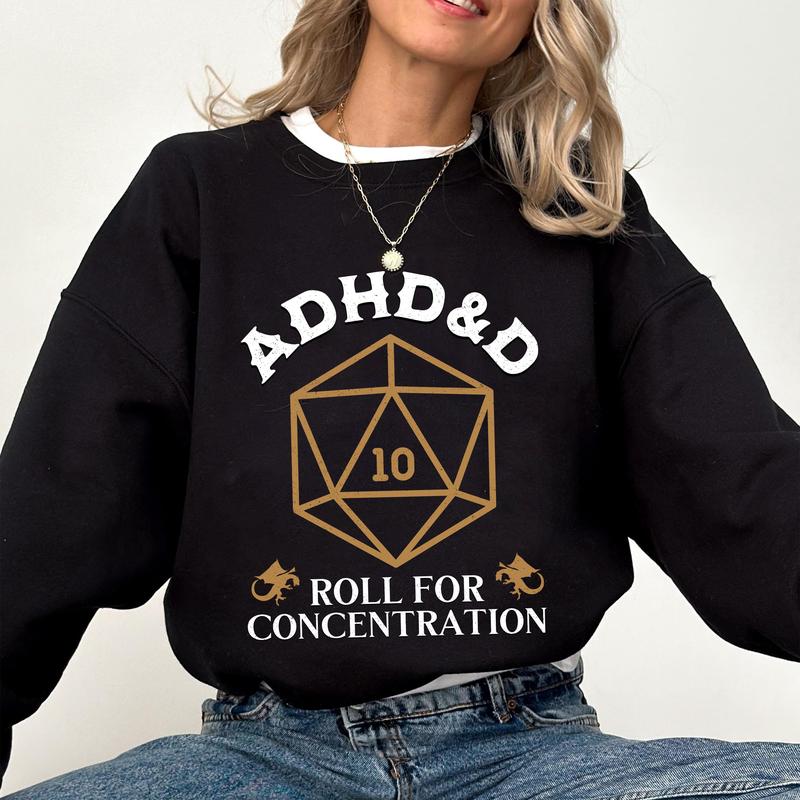ADHD&D Roll for Concentration Shirt, Dungeons and Dragons Dnd T-shirt, DnD Vintage Tee, ADHD Unisex Tee DnD Shirt, RPG Gift, Dungeons and Dragons Dnd Sweatshirt Hoodie