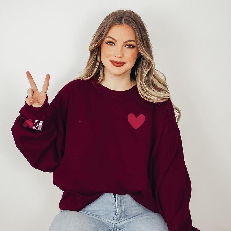 Valentines Sweatshirt for Women with Initial on Sleeve, Couple Sweatshirt, Gift for Lovers, Matching Girlfriend Boyfriend Valentines Shirt