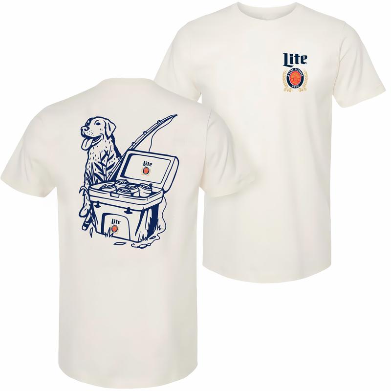 Miller Lite- Fishing Scene With Dog & Cooler - 2-sided T-shirt - Find Your Favorite Color - Fashion For All Tastes - Fashion For All - Unisex Clothing