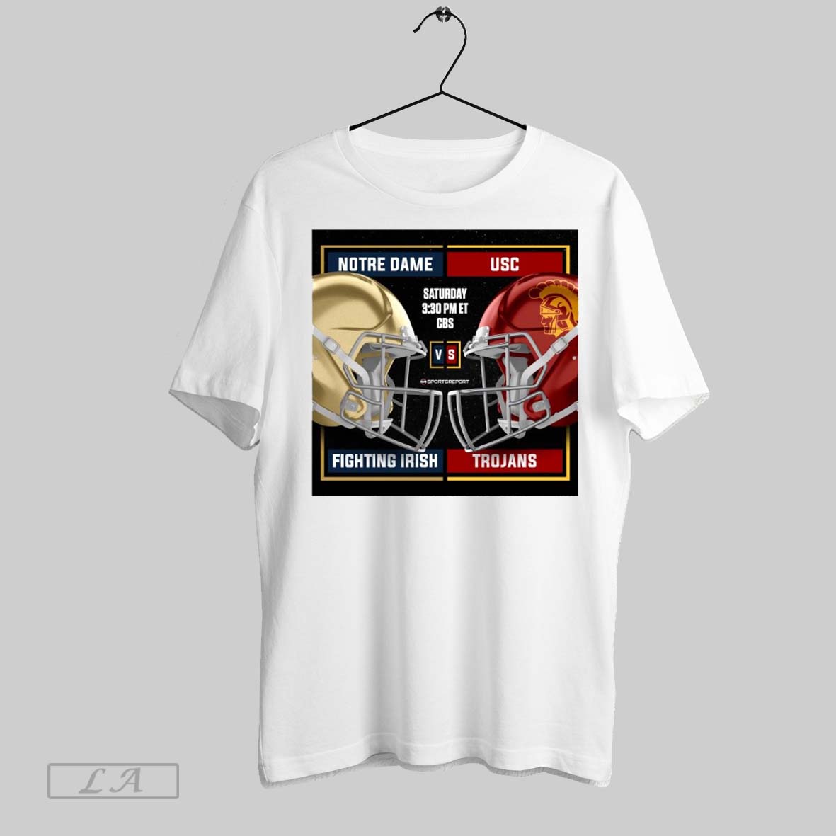 Poster Notre Dame Fighting Irish Vs Usc Trojans Saturday Helmet Go Irish T Shirt