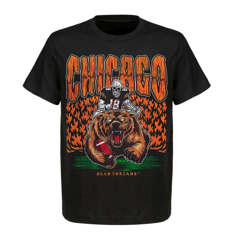 Deadman's Bear Graphic T-Shirt - Chicago Football Team  Gildan 5000 Heavy Cotton Shirts  Unisex American Football Top for Men and Women