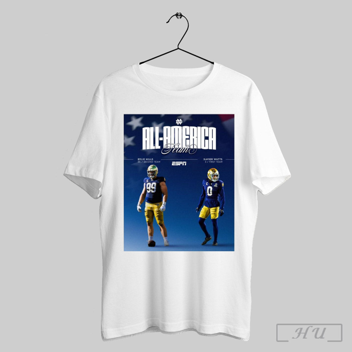 Poster Rylie Mills Second Team And Xavier Watts First Team Notre Dame Fighting Irish All America Team Espn T Shirt