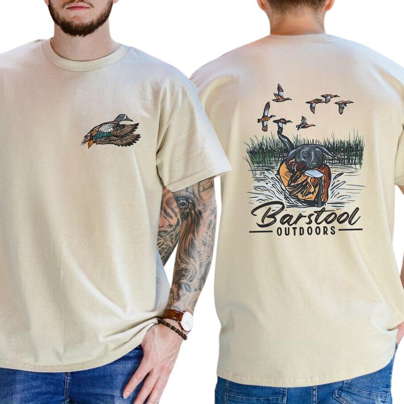 BARSTOOL OUTDOORS DUCK HUNT 2-Sided T-Shirt, Hunting Season Gift For Men, Mallard Hunting Shirt, Soft Cotton Fabric Menswear, Classic Hunter Top