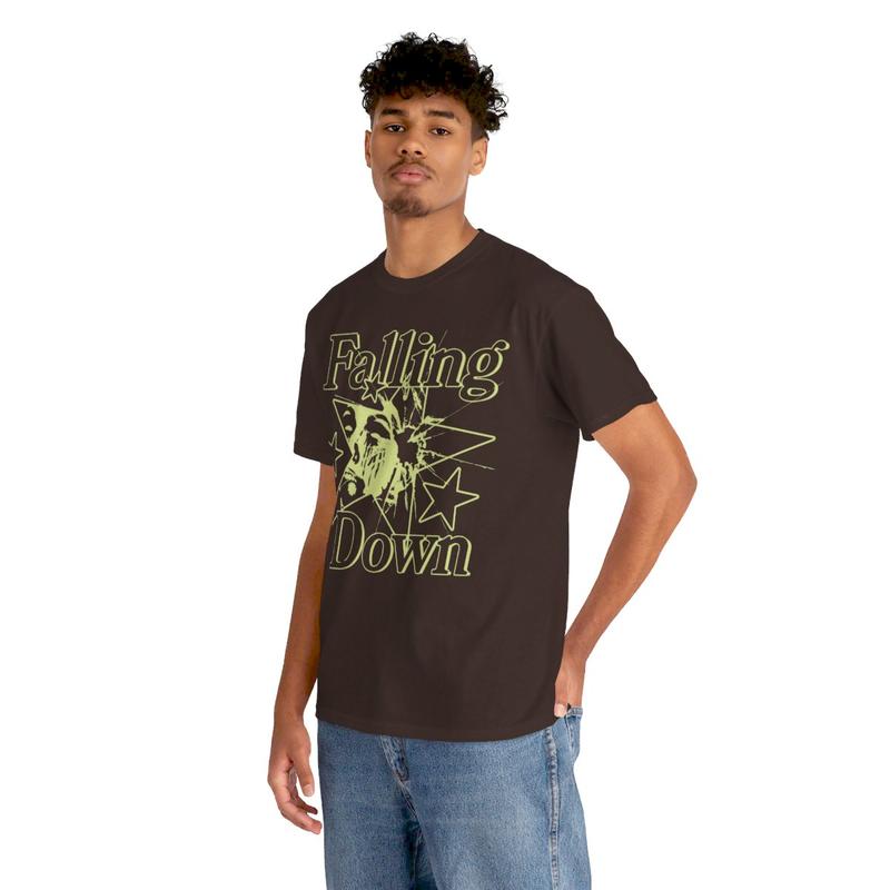 Falling Down Rockstar T-Shirt Y2k 90s Hip-Hop Tee Aesthetic Heavy Cotton Graphic T-Shirt Tshirt Shirt HipHop Rap Tee Casual Classic Menswear Retro Top
