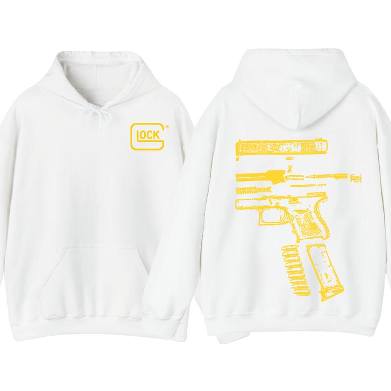 GLOCK HOODIE - SWEATER  , Design Color YELLOW - Double Side Hoodie - Glock Sweatshirt - For Her - For Him - Full Color