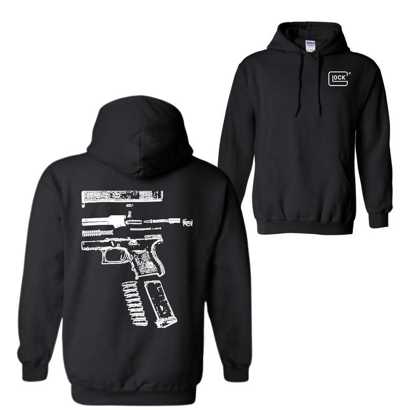 In Glock We Trust: Men's Wear Tee, Featuring Black and White Designs for Both Hoodies and T-shirts
