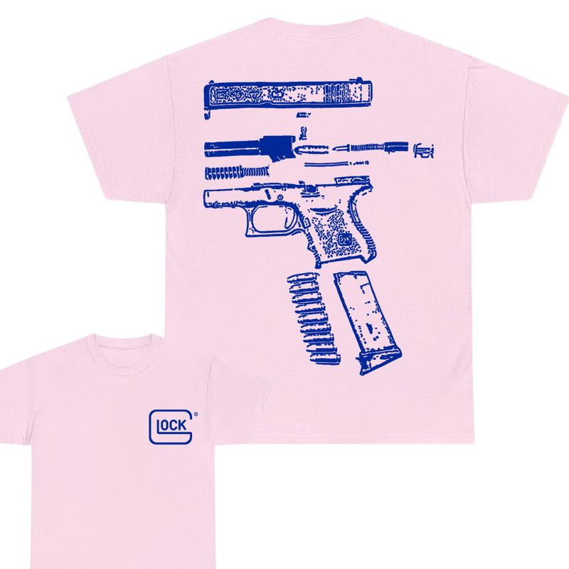 Glock Tshirt , Double Side ,Design Color Blue - Full Color , For Him, For Her , Glock Shirt ,Menswear Tops Classic Cotton