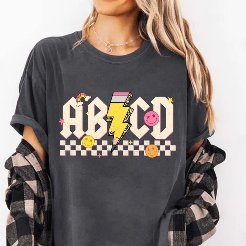Teacher Shirt, Retro ABCD Teacher Name Shirt, Back To School Clothing, Kindergarten Preschool Teacher Shirt, Teacher Appreciation Gifts, Men Women Top